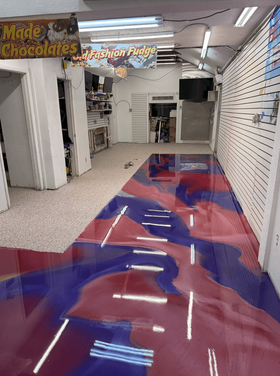 Orange and black metallic commercial floor