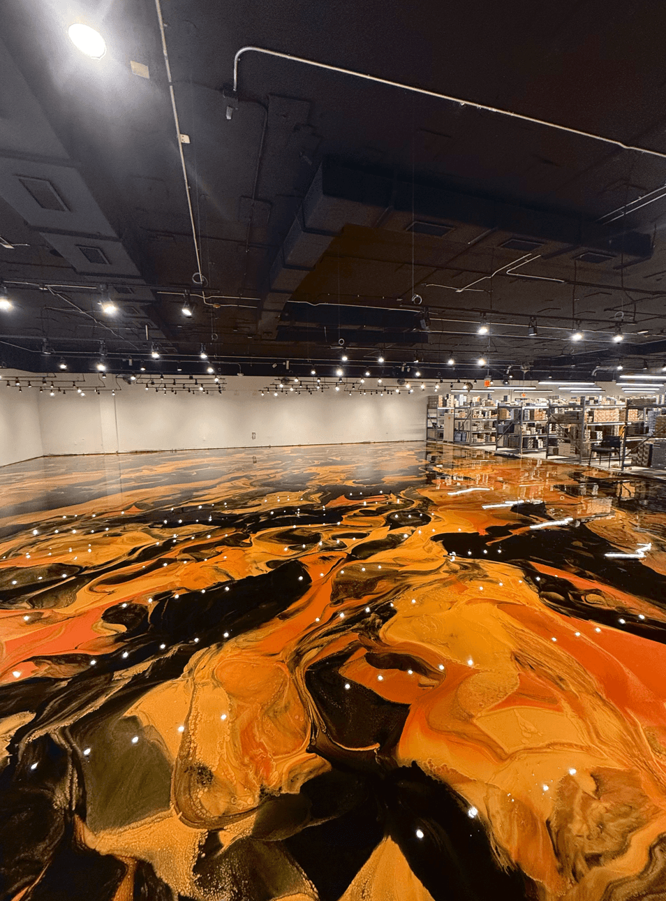 Blue metallic epoxy garage floor